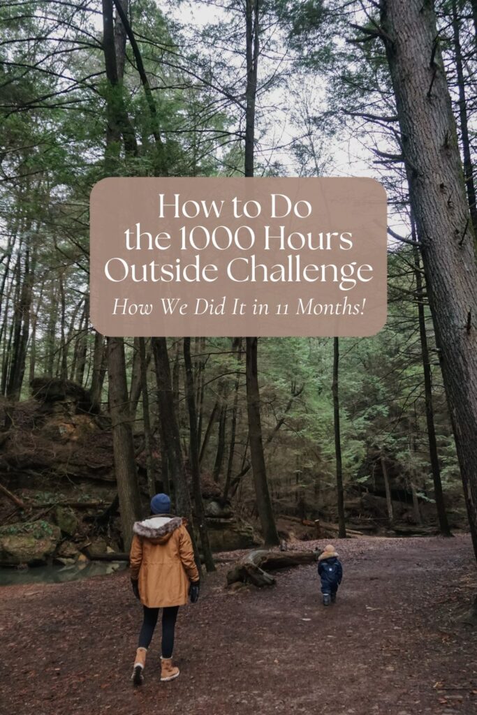 Woman and child walking through forest