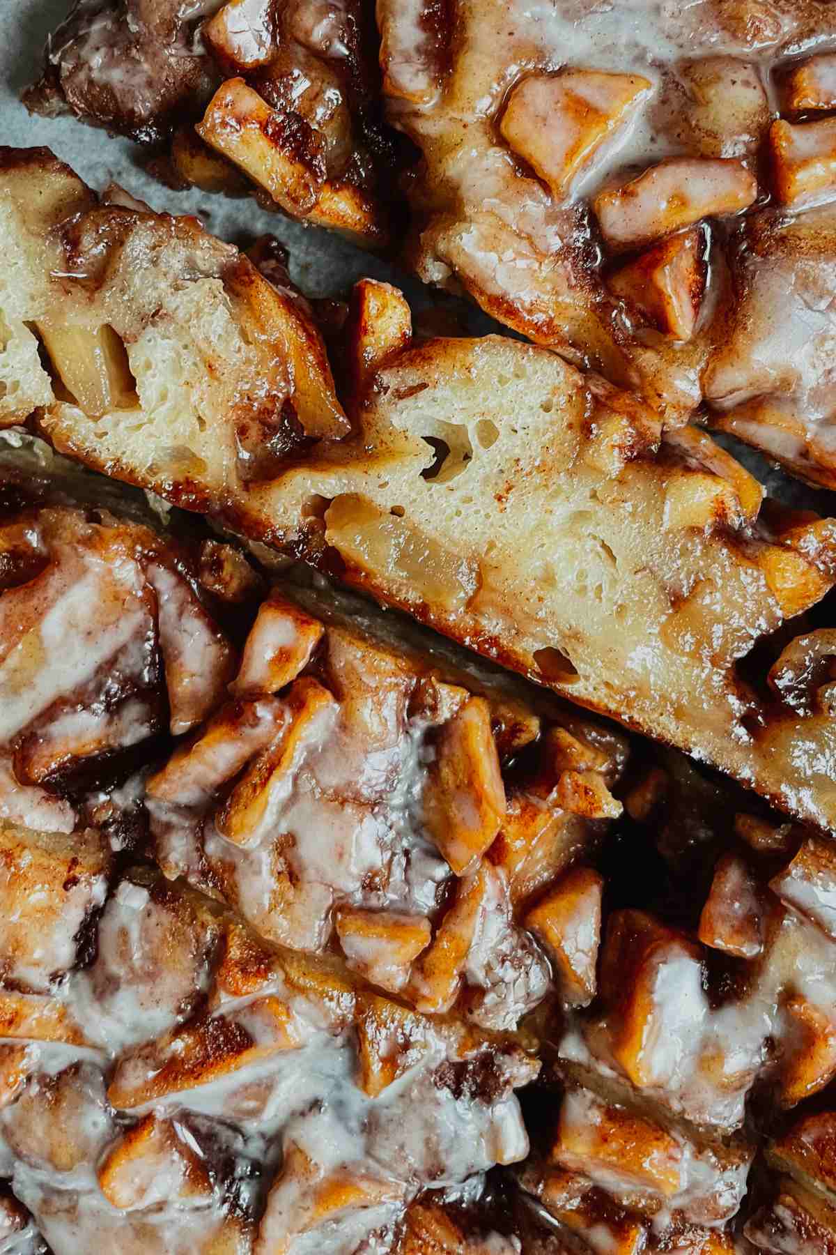 Sliced pieces of sourdough apple fritter focaccia