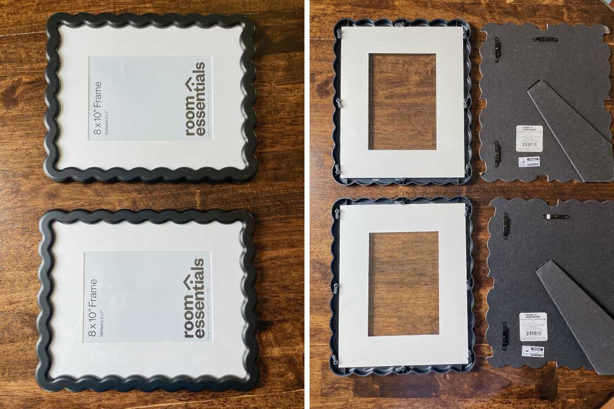 Grid of 2 photos of black wavy picture frames