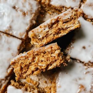 Sourdough iced oatmeal cookie bar squares