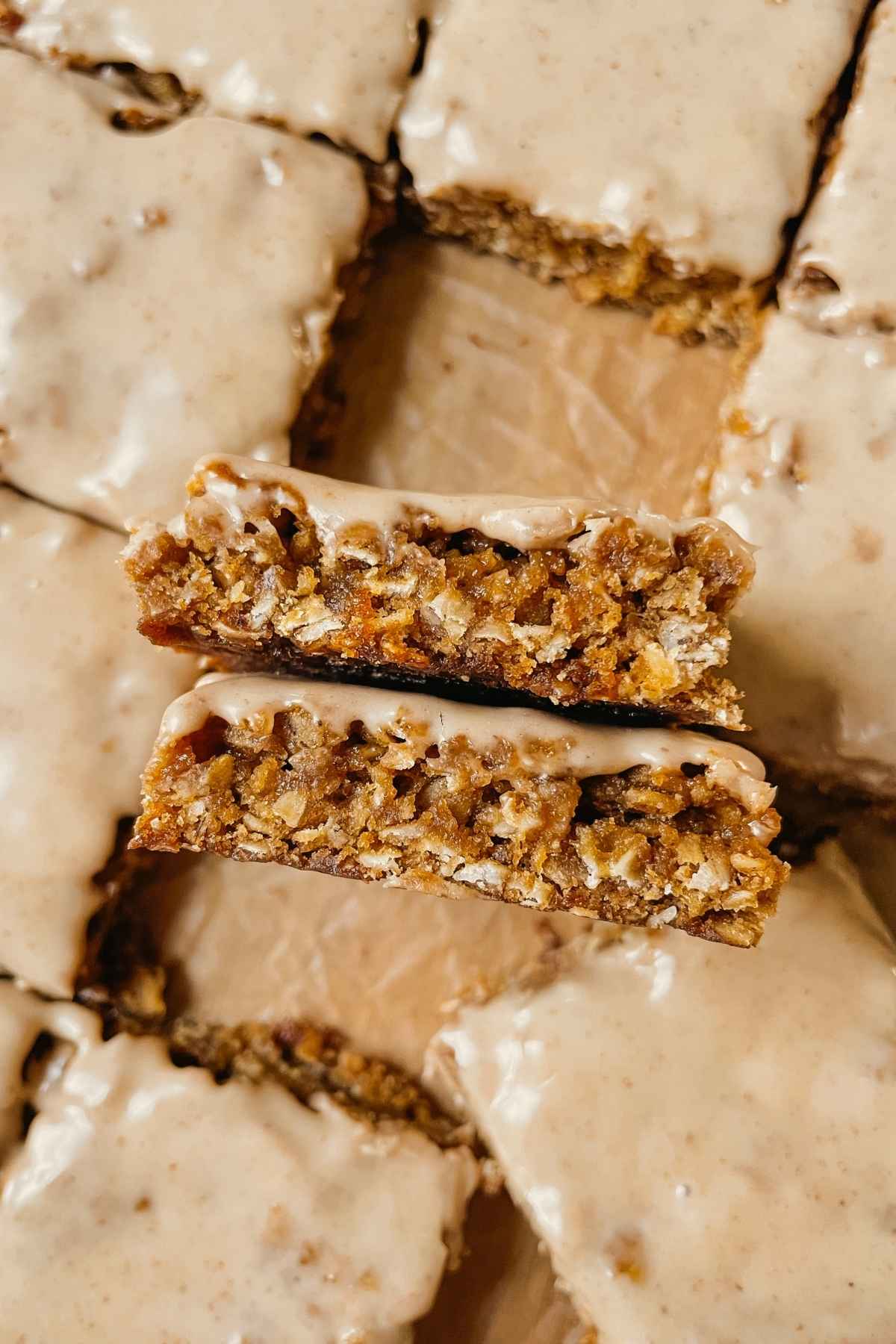 Sourdough gingerbread iced oatmeal cookie bar squares