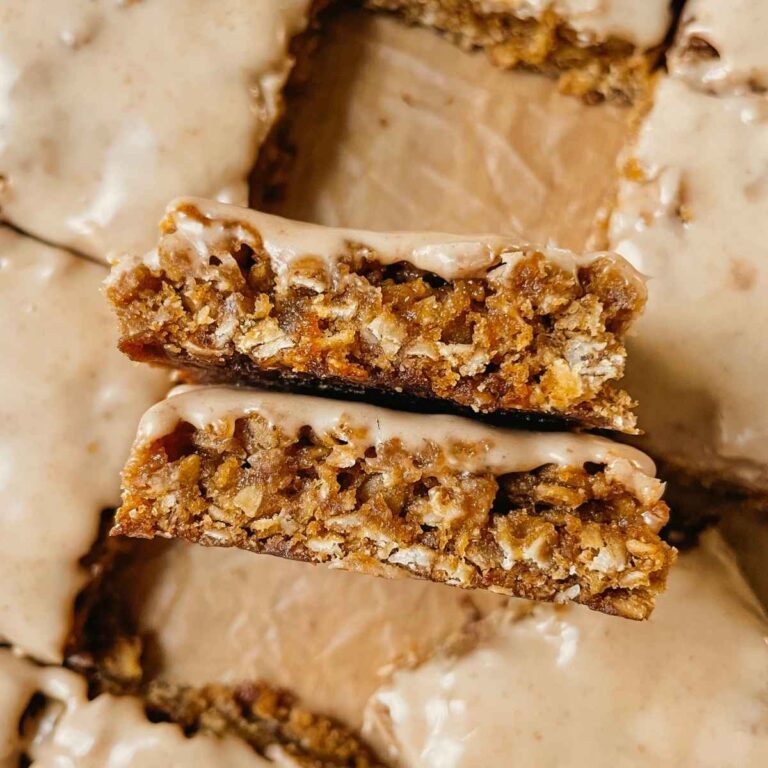 Sourdough gingerbread iced oatmeal cookie bar squares